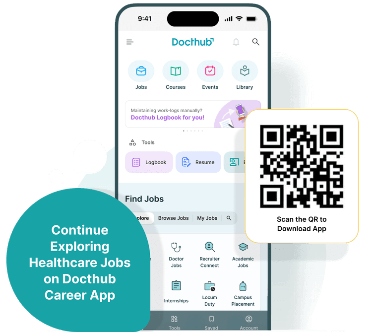 Docthub Healthcare Career app preview with QR code